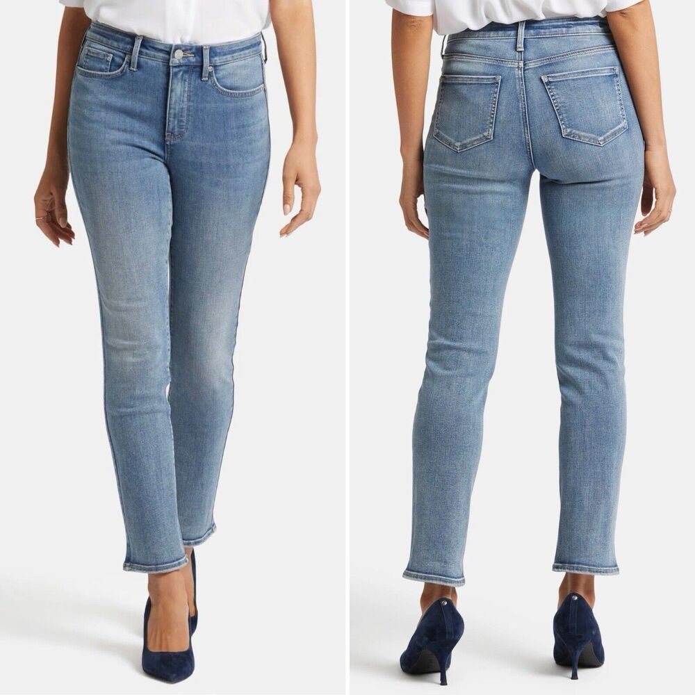 NYDJ Jeans Sheri Slim Lift Tuck Slim Ankle Fray Hem In Stoney Blue 8